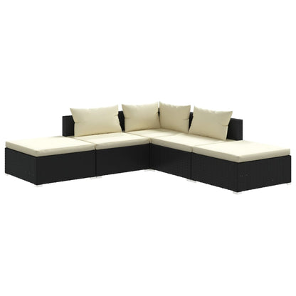 Set Divani da Giardino 5 pz con Cuscini in Polyrattan Nero | homemem39