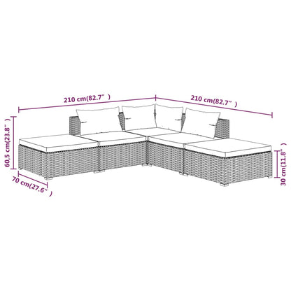 Set Divani da Giardino 5 pz con Cuscini in Polyrattan Nero | homemem39