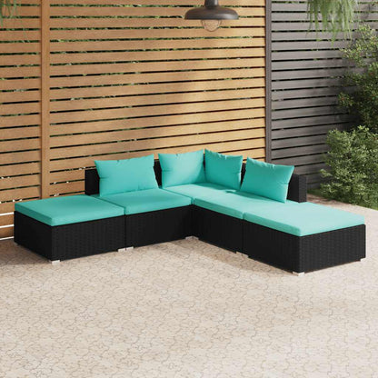 Set Divani da Giardino 5 pz con Cuscini in Polyrattan Nero - homemem39