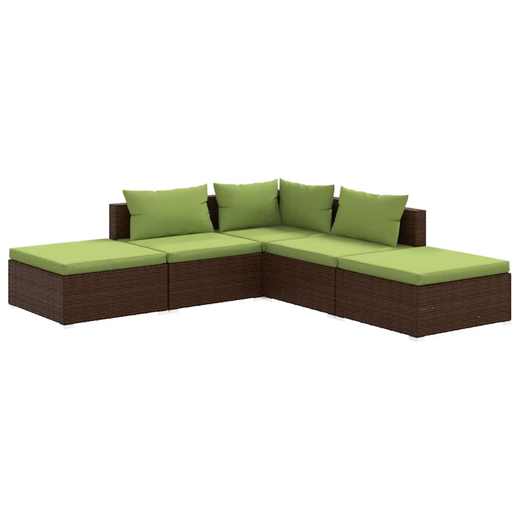 Set Divani da Giardino 5 pz con Cuscini in Polyrattan Marrone | homemem39