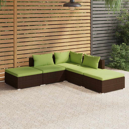 Set Divani da Giardino 5 pz con Cuscini in Polyrattan Marrone - homemem39