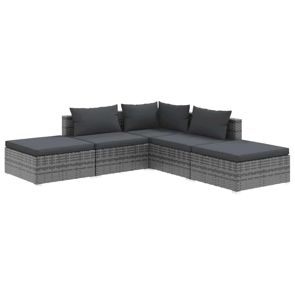 Set Divani da Giardino 5 pz con Cuscini in Polyrattan Grigio | homemem39