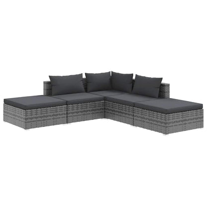 Set Divani da Giardino 5 pz con Cuscini in Polyrattan Grigio | homemem39