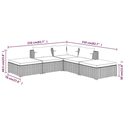 Set Divani da Giardino 5 pz con Cuscini in Polyrattan Grigio | homemem39