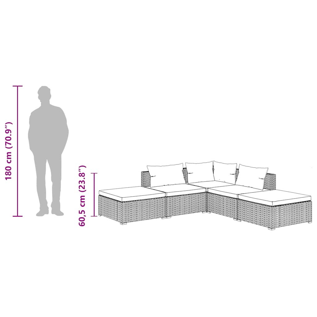 Set Divani da Giardino 5 pz con Cuscini in Polyrattan Grigio | homemem39