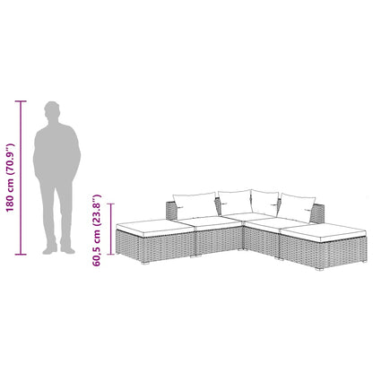 Set Divani da Giardino 5 pz con Cuscini in Polyrattan Grigio | homemem39