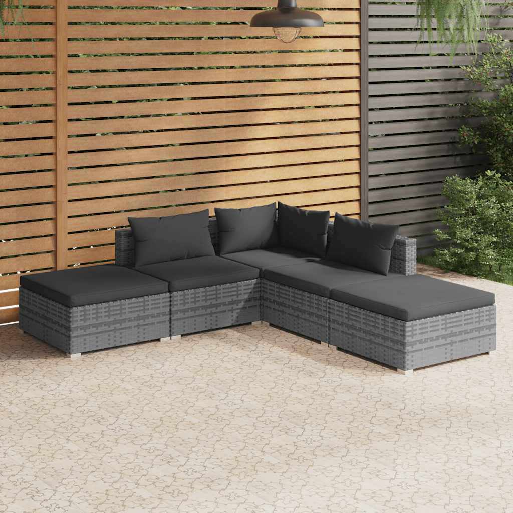Set Divani da Giardino 5 pz con Cuscini in Polyrattan Grigio | homemem39