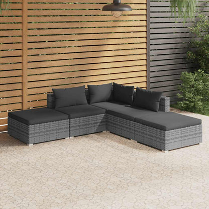 Set Divani da Giardino 5 pz con Cuscini in Polyrattan Grigio | homemem39