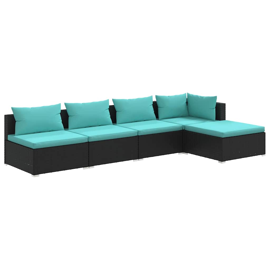 Set Divani da Giardino 5 pz con Cuscini in Polyrattan Nero | homemem39