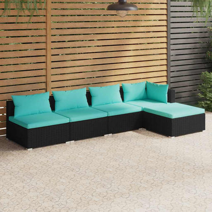 Set Divani da Giardino 5 pz con Cuscini in Polyrattan Nero | homemem39