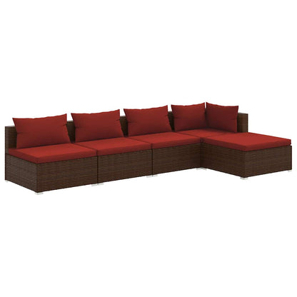 Set Divani da Giardino 5 pz con Cuscini in Polyrattan Marrone | homemem39