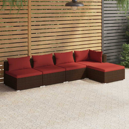 Set Divani da Giardino 5 pz con Cuscini in Polyrattan Marrone | homemem39
