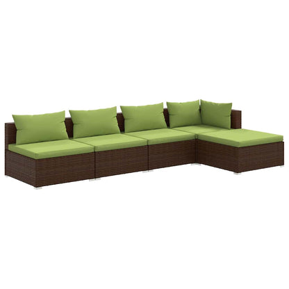 Set Divani da Giardino 5 pz con Cuscini in Polyrattan Marrone | homemem39