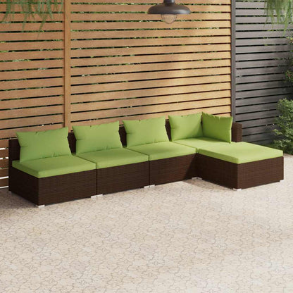 Set Divani da Giardino 5 pz con Cuscini in Polyrattan Marrone | homemem39