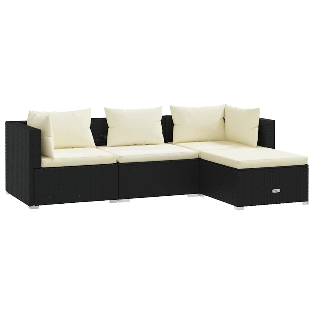 Set Divani da Giardino 4 pz con Cuscini in Polyrattan Nero | homemem39