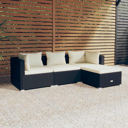 Set Divani da Giardino 4 pz con Cuscini in Polyrattan Nero | homemem39