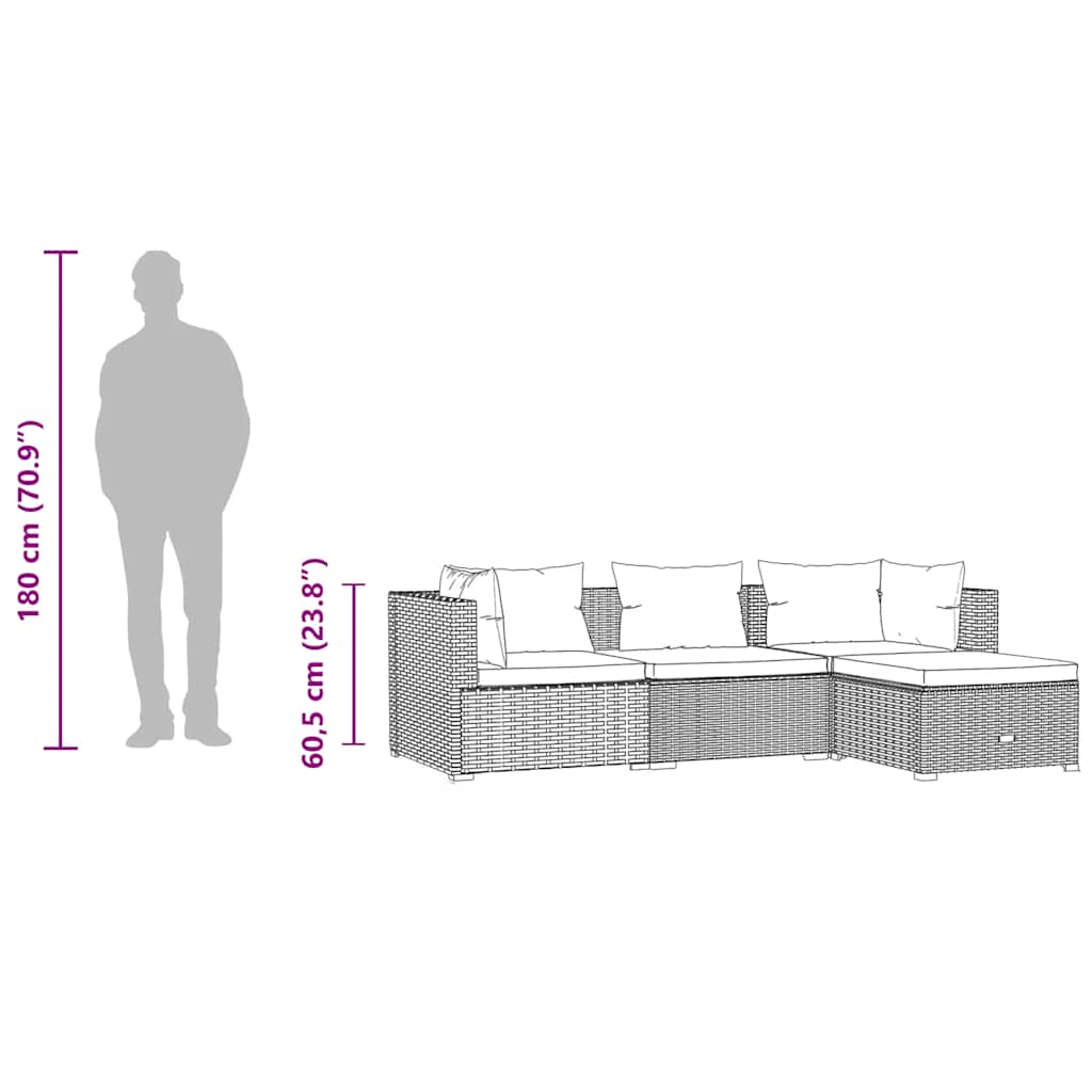 Set Divani da Giardino 4 pz con Cuscini in Polyrattan Nero - homemem39