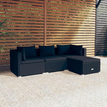 Set Divani da Giardino 4 pz con Cuscini in Polyrattan Nero | homemem39