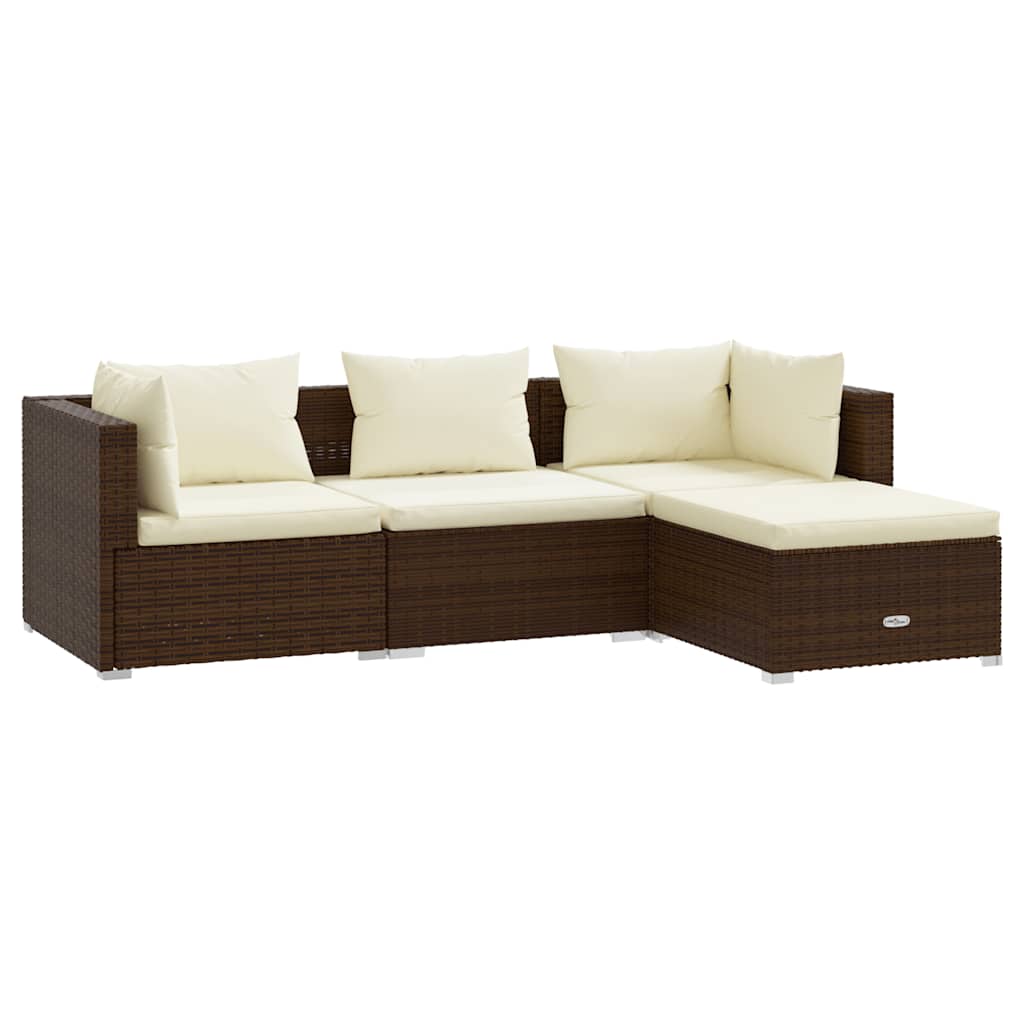 Set Divani da Giardino 4 pz con Cuscini in Polyrattan Marrone - homemem39