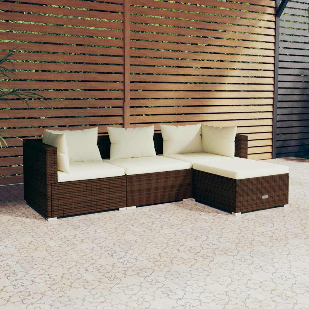 Set Divani da Giardino 4 pz con Cuscini in Polyrattan Marrone | homemem39
