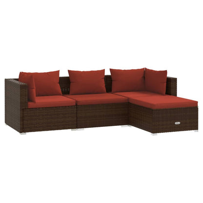 Set Divani da Giardino 4 pz con Cuscini in Polyrattan Marrone | homemem39