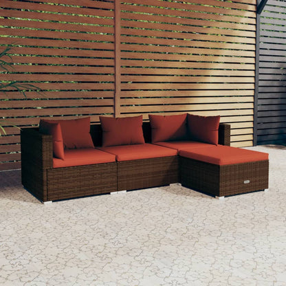 Set Divani da Giardino 4 pz con Cuscini in Polyrattan Marrone | homemem39