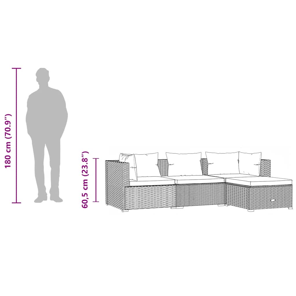 Set Divani da Giardino 4 pz con Cuscini in Polyrattan Grigio - homemem39