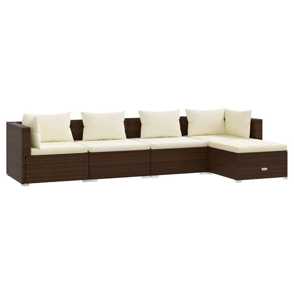 Set Divani da Giardino 5 pz con Cuscini in Polyrattan Marrone - homemem39
