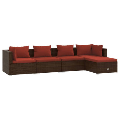 Set Divani da Giardino 5 pz con Cuscini in Polyrattan Marrone | homemem39
