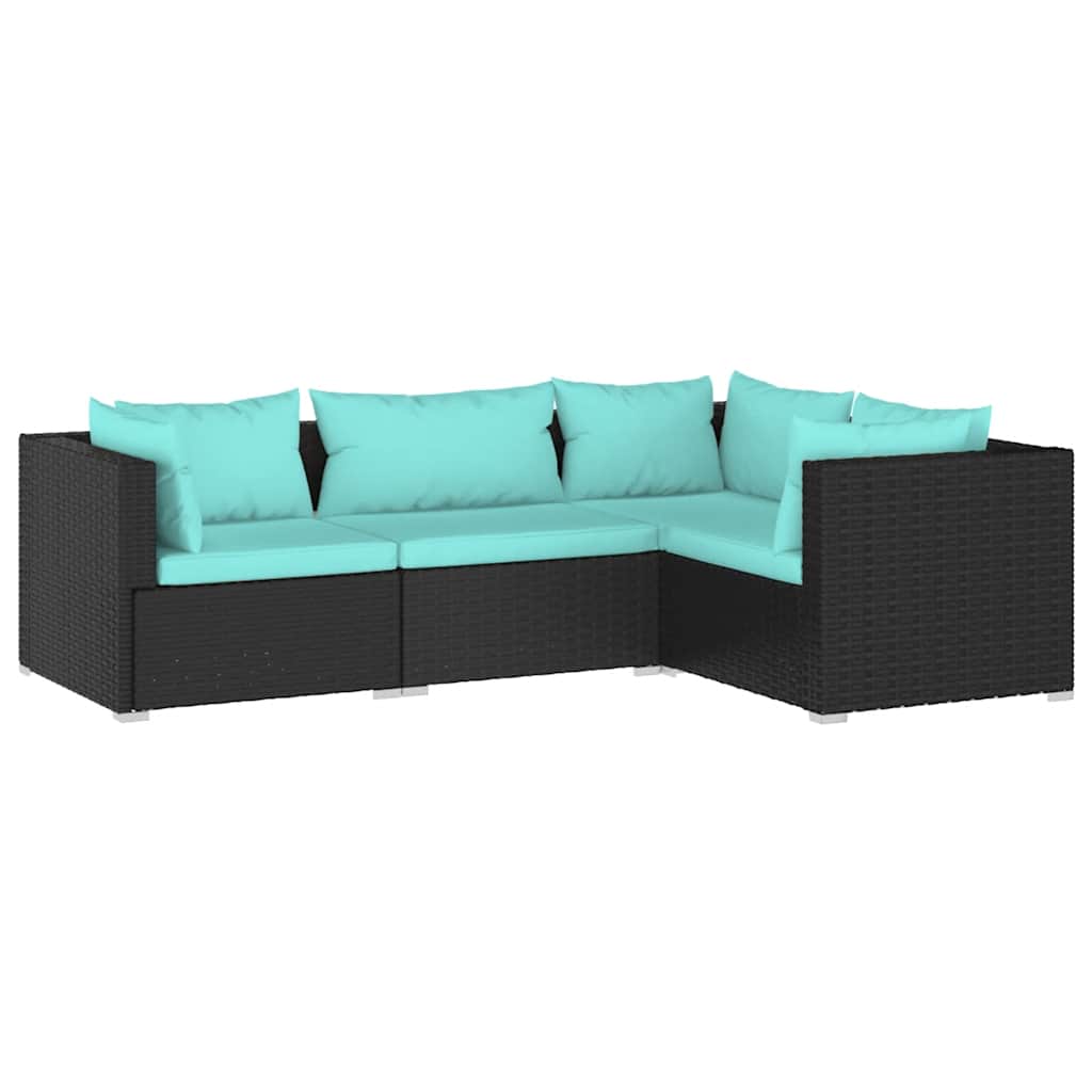 Set Divani da Giardino 4 pz con Cuscini in Polyrattan Nero | homemem39