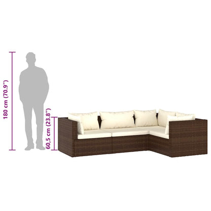 Set Divani da Giardino 4 pz con Cuscini in Polyrattan Marrone - homemem39