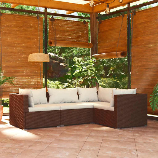 Set Divani da Giardino 4 pz con Cuscini in Polyrattan Marrone - homemem39