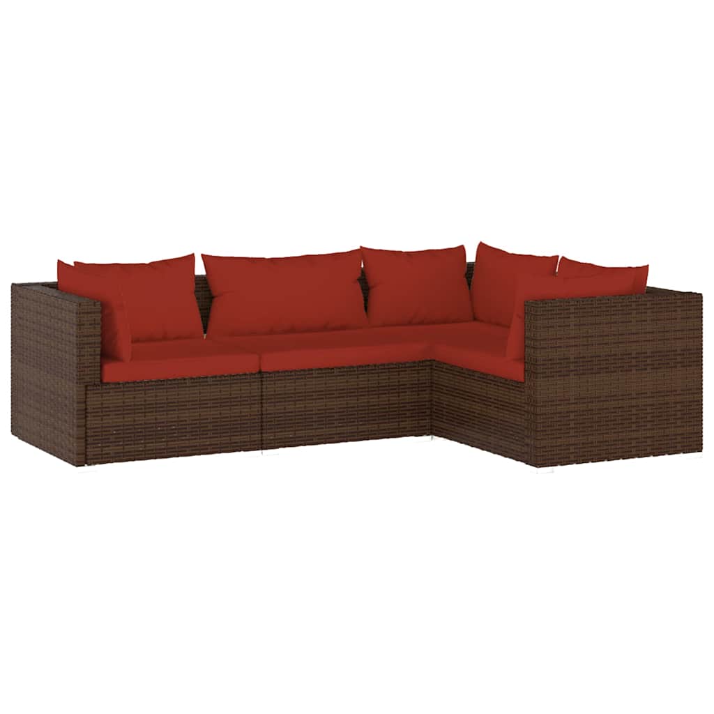 Set Divani da Giardino 4 pz con Cuscini in Polyrattan Marrone | homemem39