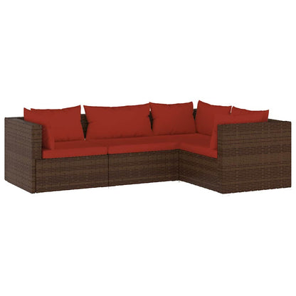 Set Divani da Giardino 4 pz con Cuscini in Polyrattan Marrone | homemem39