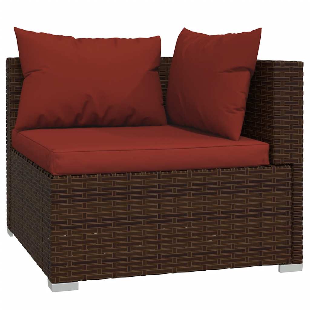 Set Divani da Giardino 4 pz con Cuscini in Polyrattan Marrone | homemem39