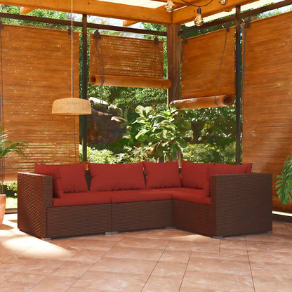 Set Divani da Giardino 4 pz con Cuscini in Polyrattan Marrone | homemem39