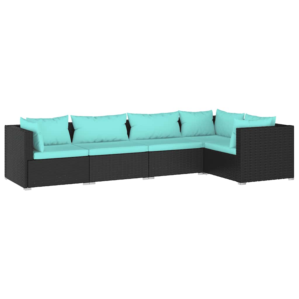 Set Divani da Giardino 5 pz con Cuscini in Polyrattan Nero | homemem39