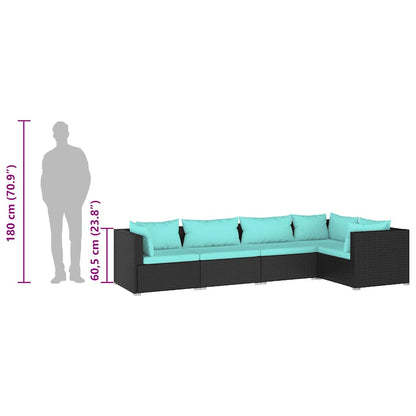 Set Divani da Giardino 5 pz con Cuscini in Polyrattan Nero | homemem39
