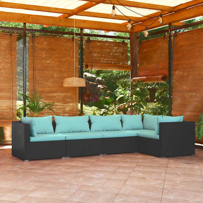 Set Divani da Giardino 5 pz con Cuscini in Polyrattan Nero | homemem39