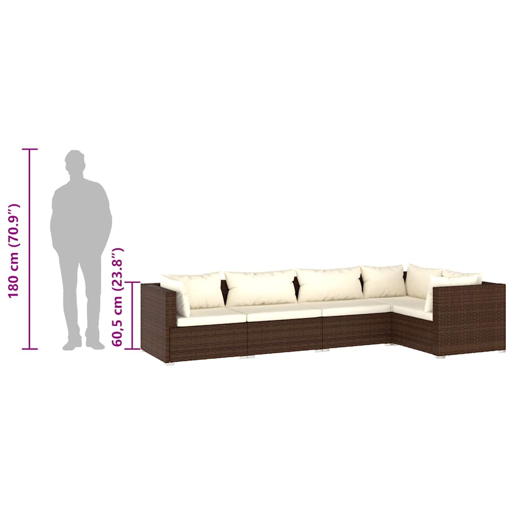 Set Divani da Giardino 5 pz con Cuscini in Polyrattan Marrone - homemem39