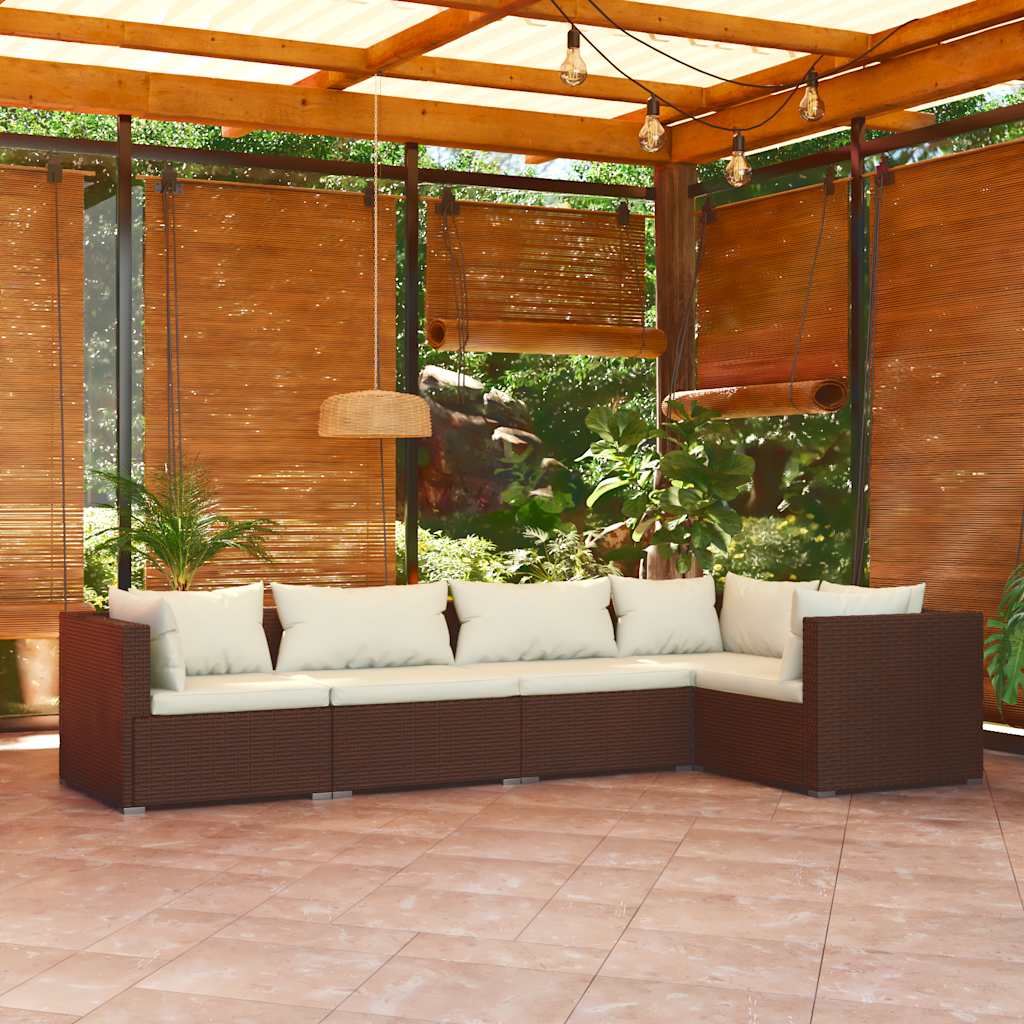 Set Divani da Giardino 5 pz con Cuscini in Polyrattan Marrone - homemem39