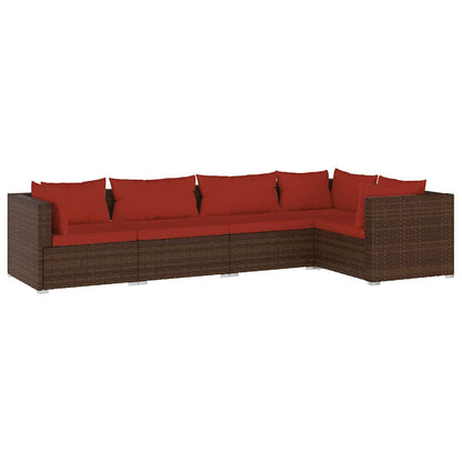 Set Divani da Giardino 5 pz con Cuscini in Polyrattan Marrone | homemem39