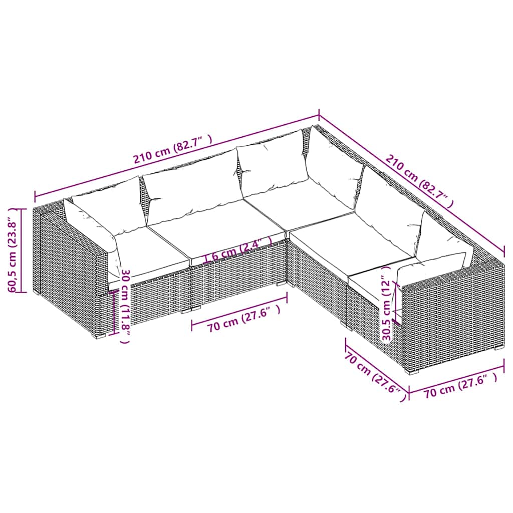 Set Divani da Giardino 5 pz con Cuscini in Polyrattan Nero | homemem39