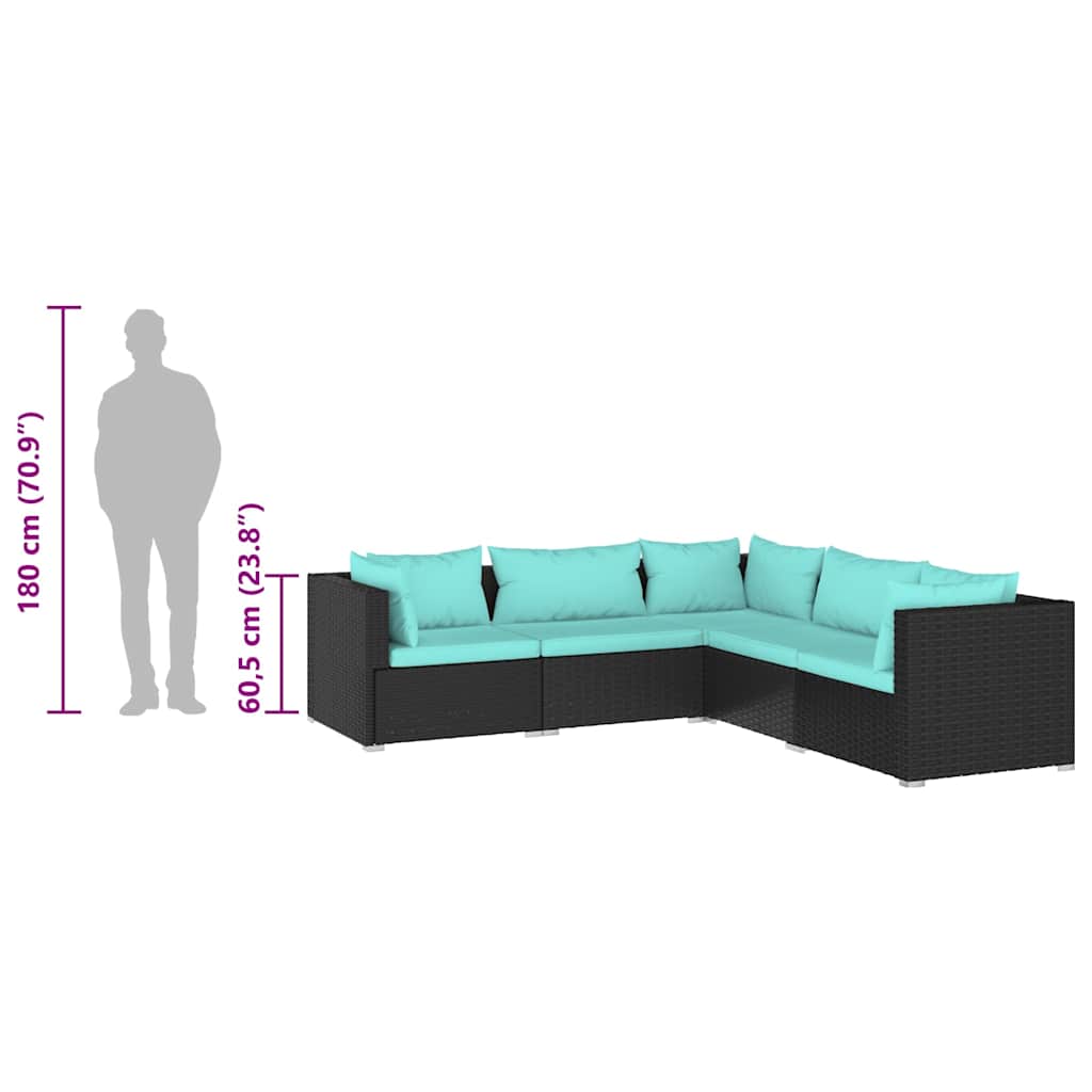 Set Divani da Giardino 5 pz con Cuscini in Polyrattan Nero | homemem39