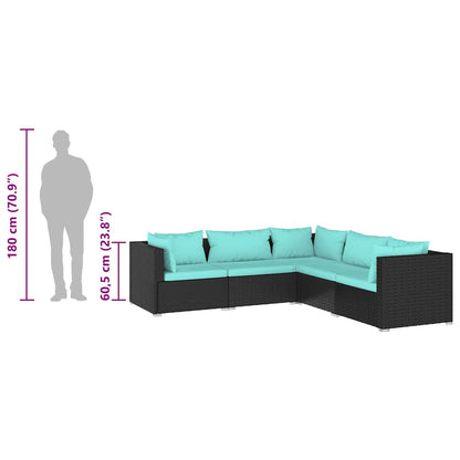 Set Divani da Giardino 5 pz con Cuscini in Polyrattan Nero | homemem39