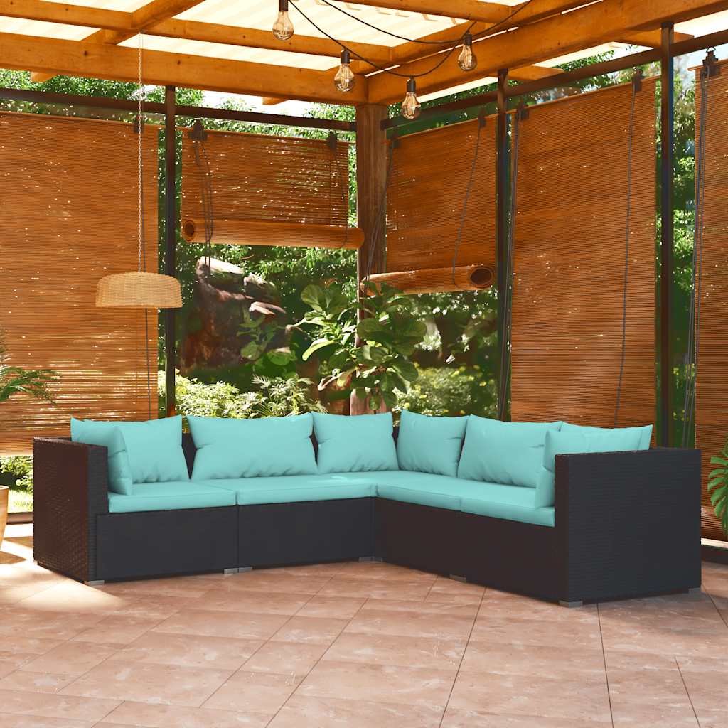 Set Divani da Giardino 5 pz con Cuscini in Polyrattan Nero | homemem39
