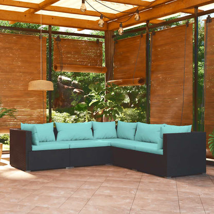 Set Divani da Giardino 5 pz con Cuscini in Polyrattan Nero | homemem39