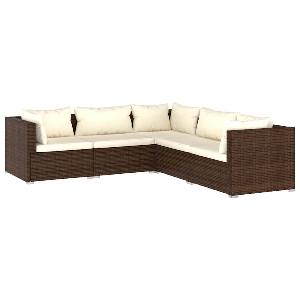 Set Divani da Giardino con Cuscini 5 pz in Polyrattan Marrone - homemem39