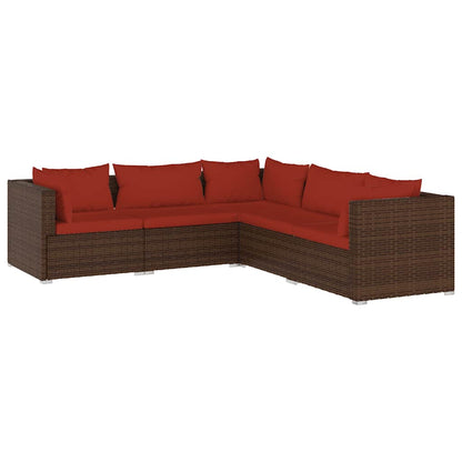 Set Divani da Giardino 5 pz con Cuscini in Polyrattan Marrone | homemem39