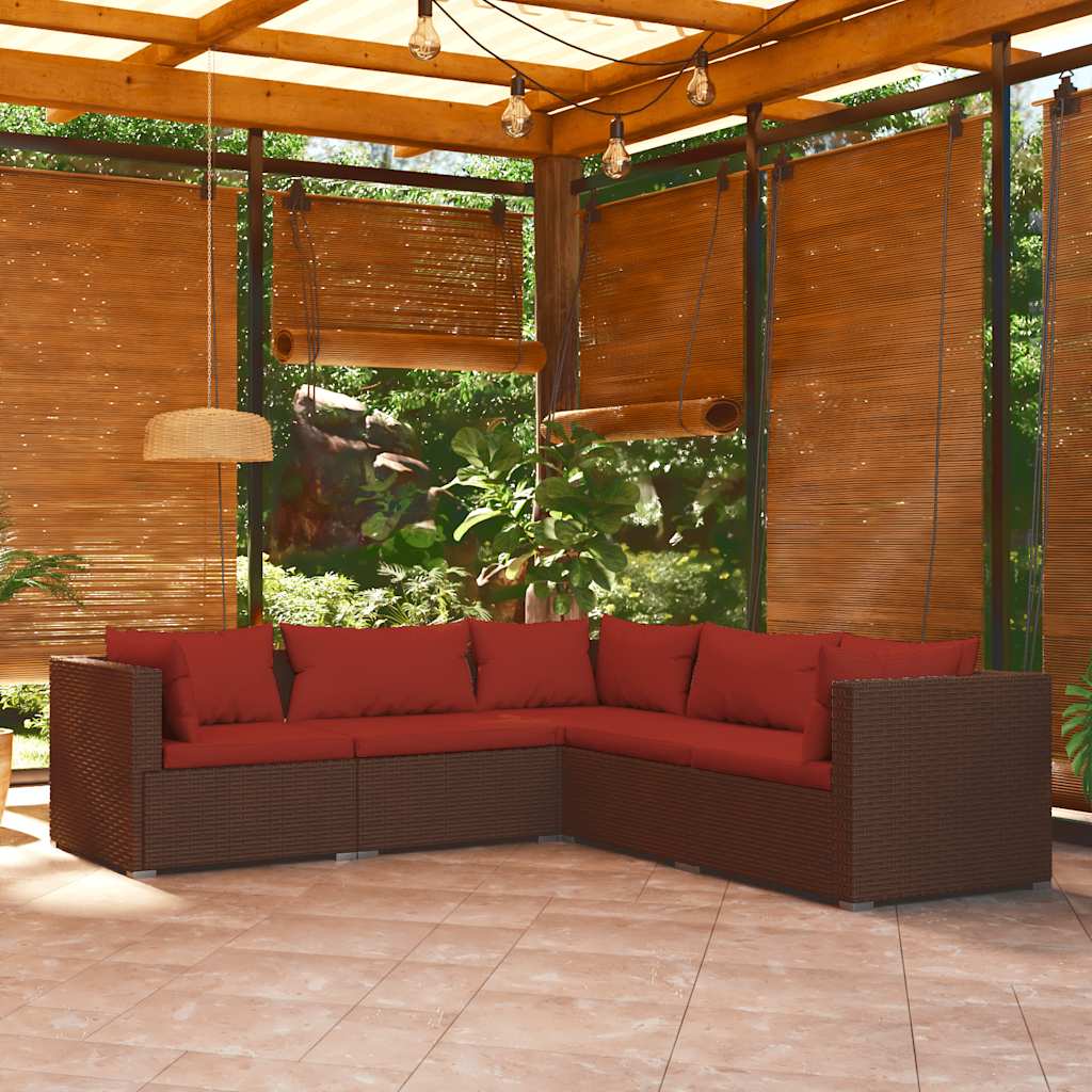 Set Divani da Giardino 5 pz con Cuscini in Polyrattan Marrone | homemem39